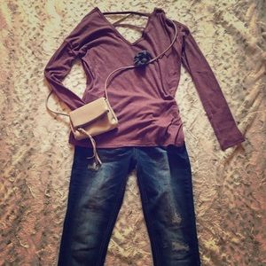 Silky tight fitting Burgundy top